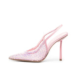 Solid Color Rhinestone High Heel Mesh Sandals